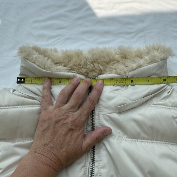 Zara Trafaluc Quilted Puffer Vest Beige SZ Large Removable Hood, Faux Fur Collar - Picture 7 of 16